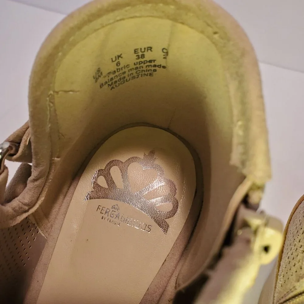 Fergalicious Augustine Open Toe Ankle Booties Side Zipper Entry Tan Size 38 - Picture 6 of 11